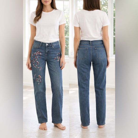 C Est. 1946 Denim - C. EST 1946 Embellished Blue Straight-Leg Jeans with Colorful Bead Accents EUC